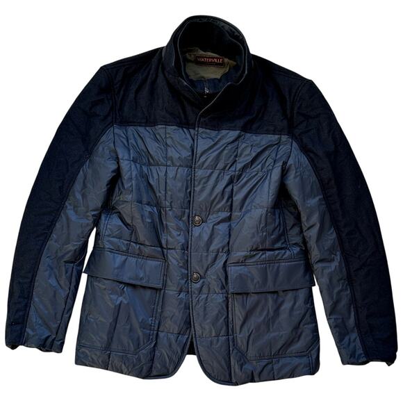 Waterville Navy Puffer Wool Trim Men Luxury Jacket Size 54 (US XL) Quilted Italy - Picture 1 of 15